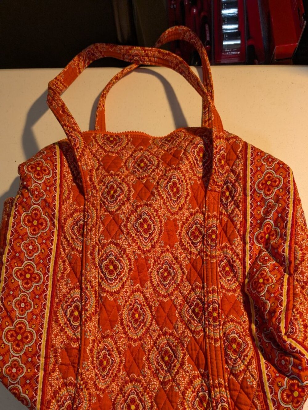 Vera Bradley Curvey Quilted tote bag retired Paprika Paisley/ floral 22"x12"x9"